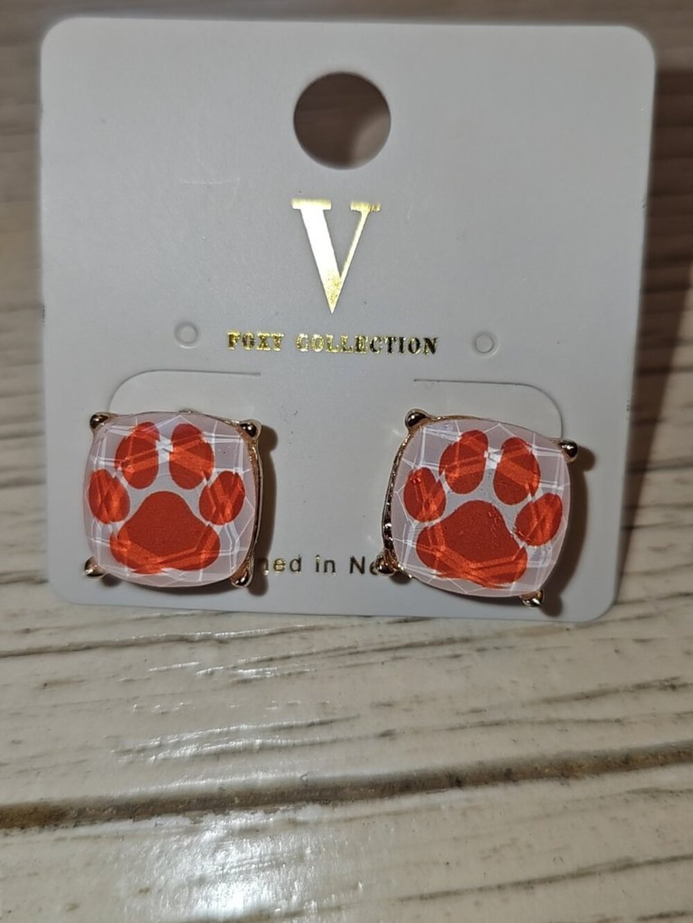 Orange Tiger Paw Print Gold Stud Earrings Game Day